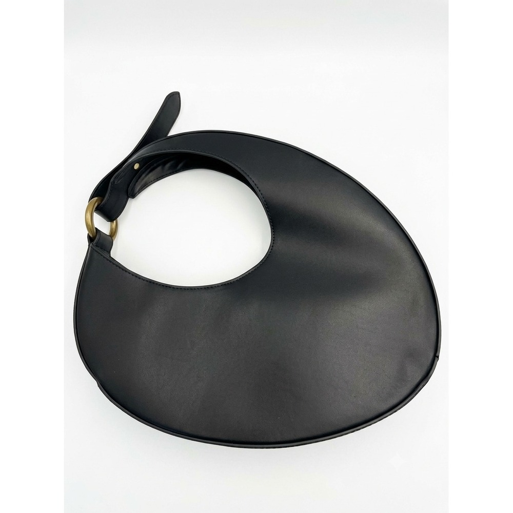 Black Sculptural Crescent Hobo Bag with Resin Ring Detail Minimalist Shoulder